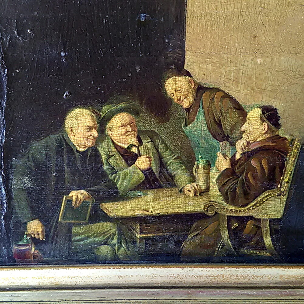 Antique Original German Oil Painting w/ Frame Grutzner School Men/Monks Drinking - Image 6