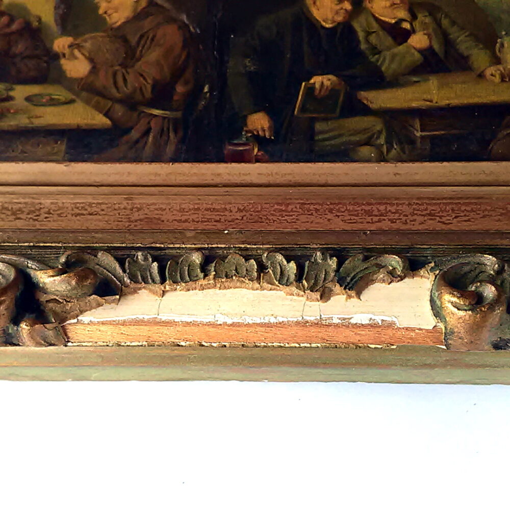 Antique Original German Oil Painting w/ Frame Grutzner School Men/Monks Drinking - Image 7