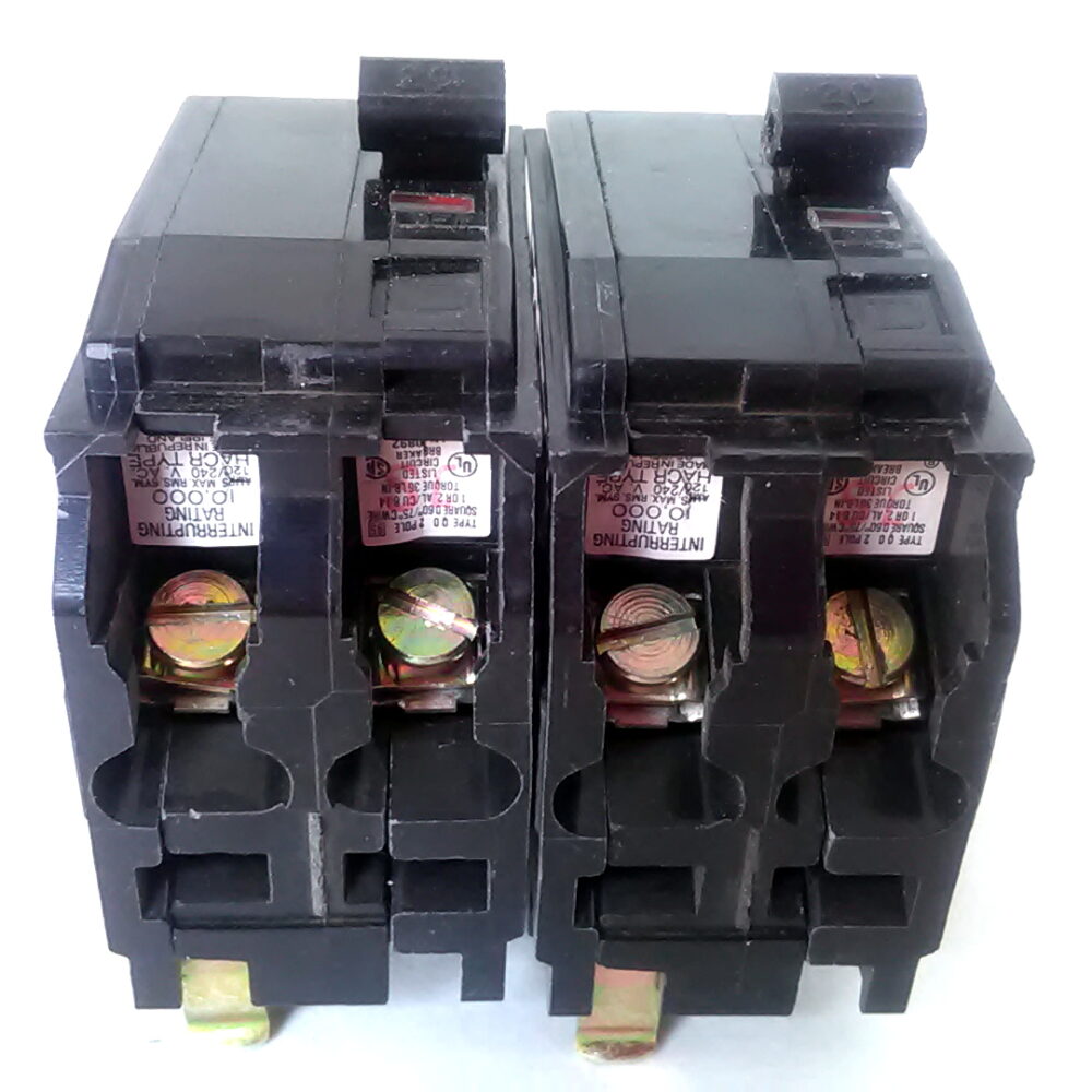 Lot of 2 Square D 2 Pole 20 Amp HACR Type Circuit Breaker - Image 2