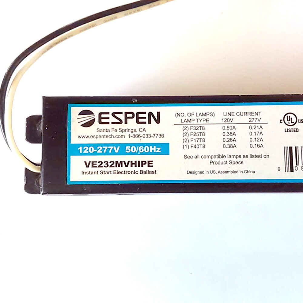 3 ESPEN VE232MVHIPE Instant Start Electronic Ballast - 2 Lamps F32T8 F25T8 F17T8 - Image 4