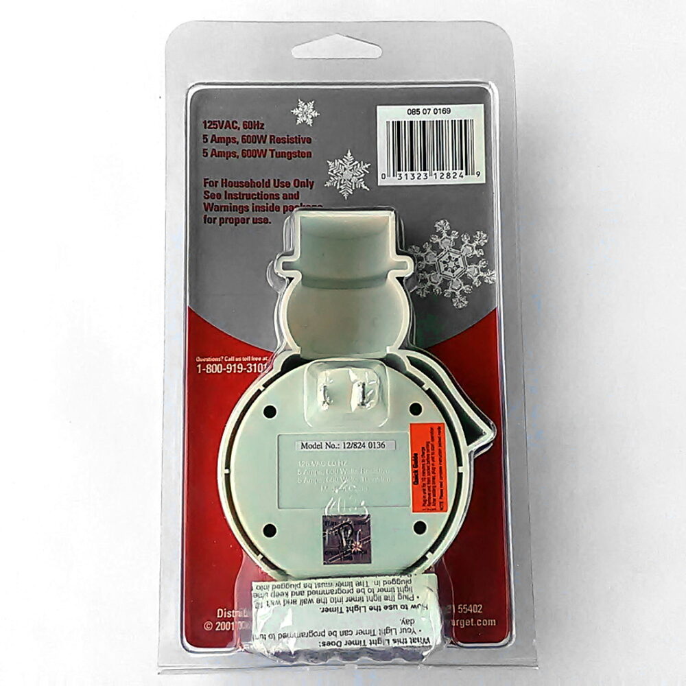 Snowman Novelty Holiday Light Lamp Timer 600 Watt Electric Switch Model 12/824 - Image 7