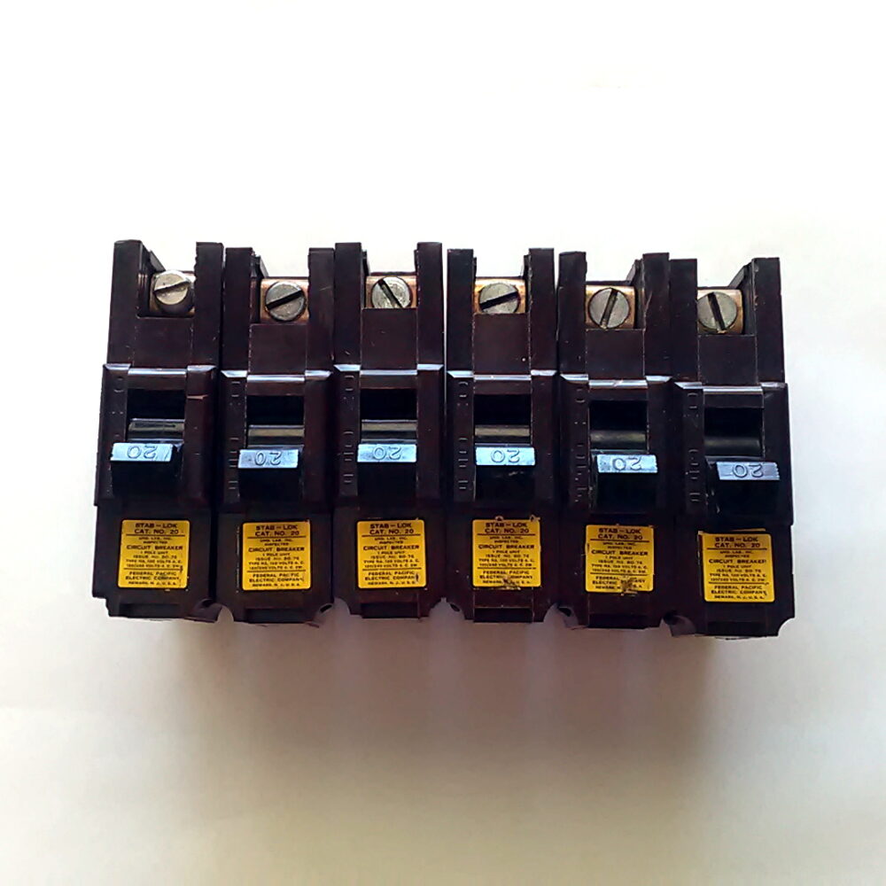 Lot of 6 FEDERAL PACIFIC FPE Stab-Lok 1 Pole 20 AMP Type NA Circuit Breakers - Image 2