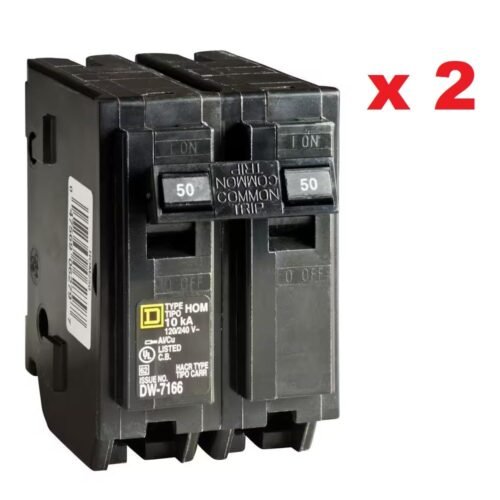 (2)Square D 2 Pole 50A HOM250CP Homeline Double Pole Common-Trip Circuit Breaker — main image