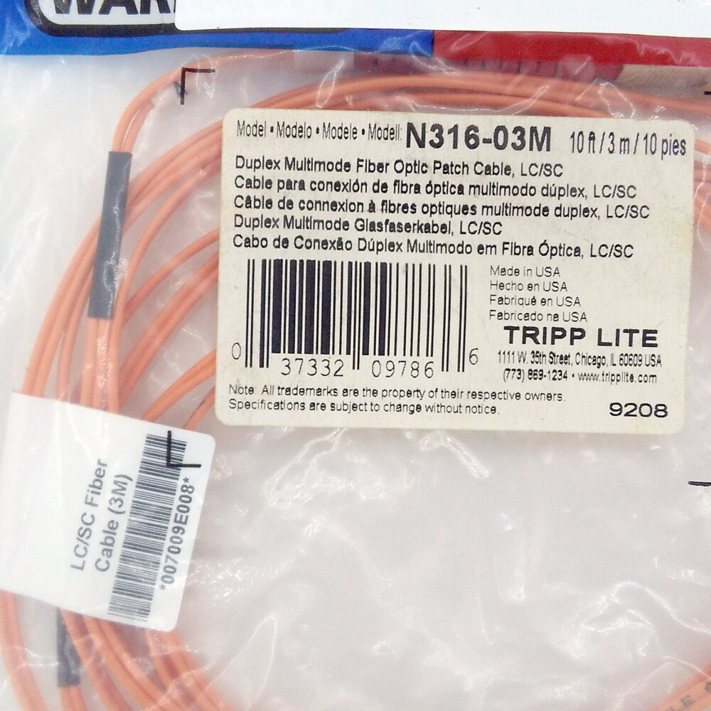 NEW Tripp Lite N316-03M Duplex Multimode 3M 10-Ft Fiber Optic Patch Cable, LC/SC - Image 6