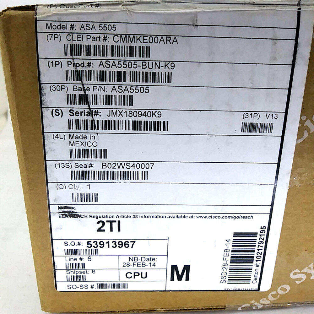 Cisco ASA 5505 Adaptive Security Appliance ASA-5505-BUN-K9 New Sealed