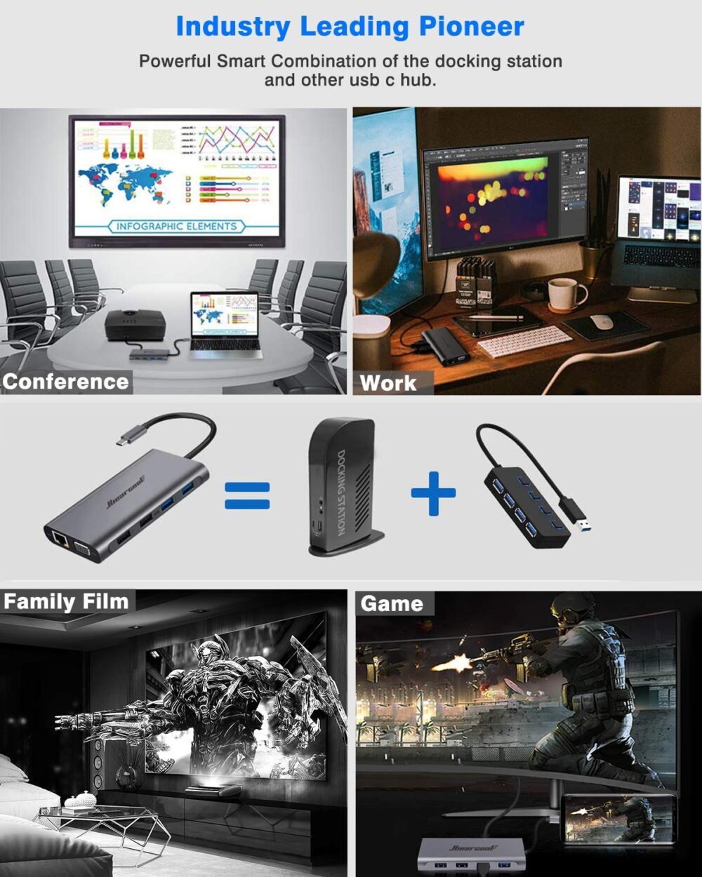 Hiearcool USB C Hub,USB-C Laptop Docking Station,11 in 1 Triple Display Type C - Image 6