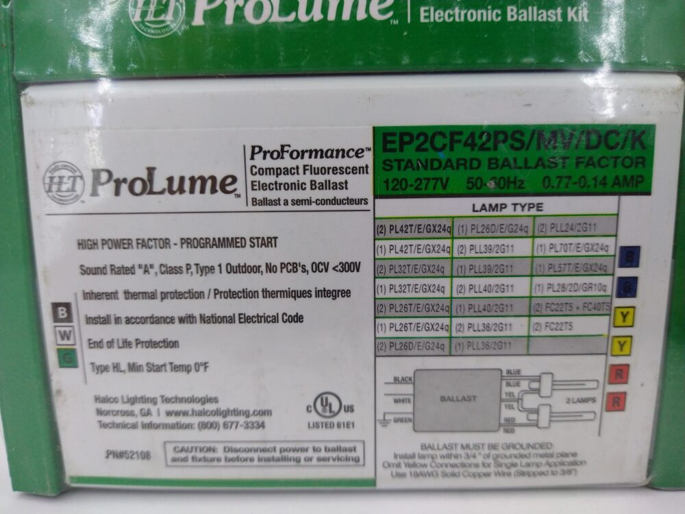 New Halco Prolume Compact Fluorescent Electronic Ballast Kit EP2CF42PS/MV/DC/K 120/277 V 50/60 Hz.03