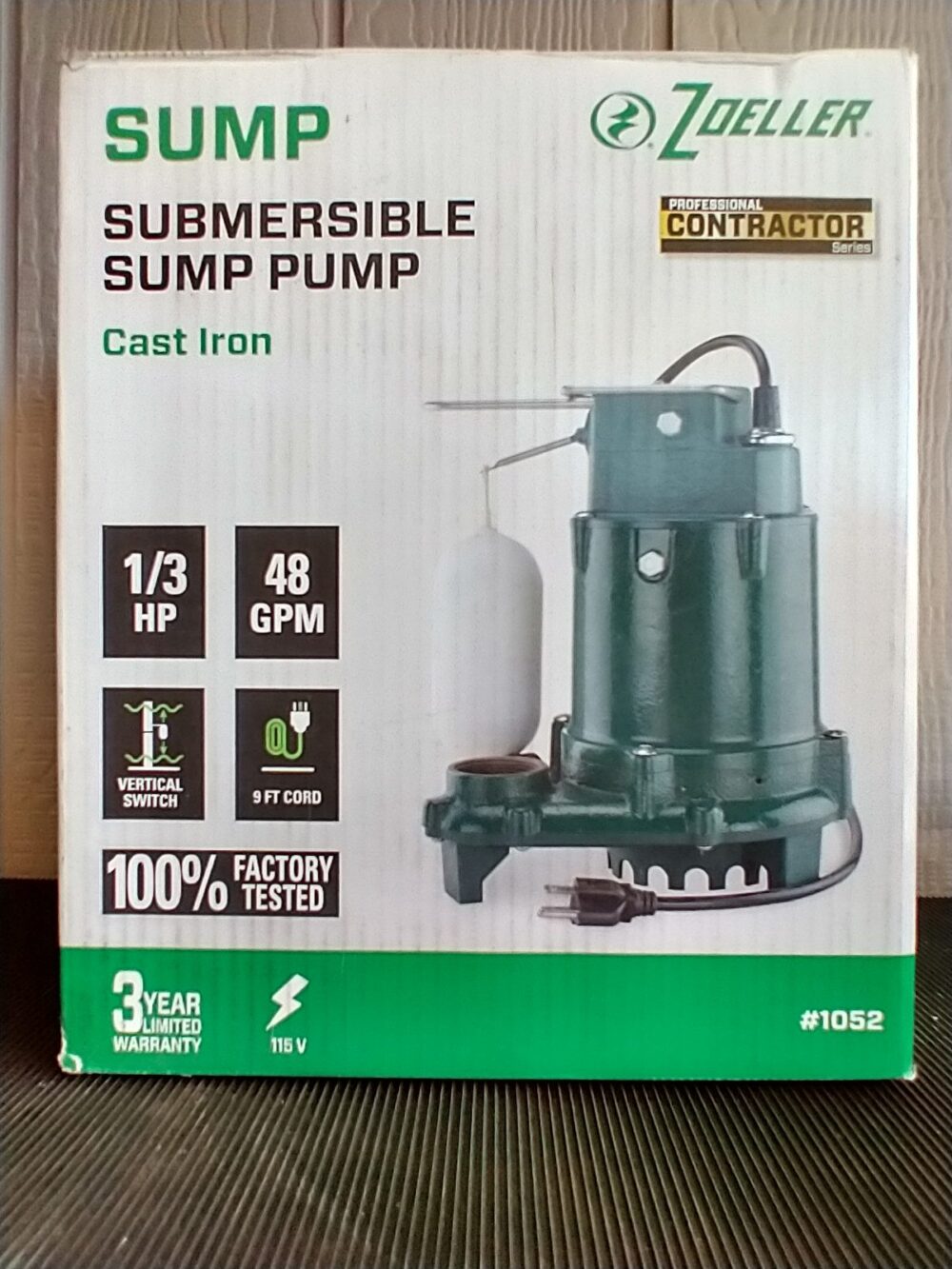 Zoeller Submersible Sump Pump 1/3HP 48 GPH Cast Iron Vertical Float Switch AC - Image 7