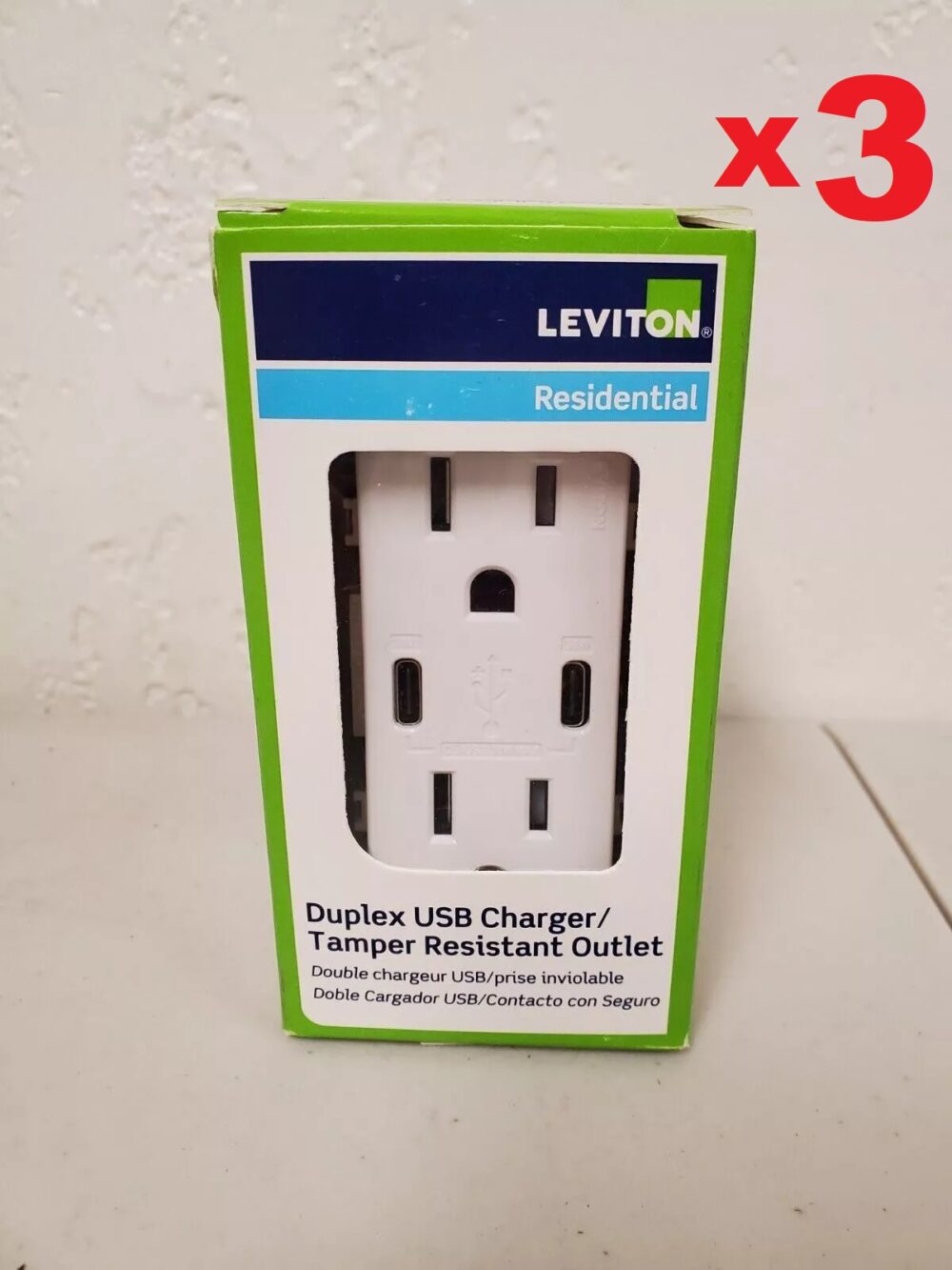 (3) Leviton (T5635-W) 15 Amp 125V Duplex Outlet USB Dual Type-C In-Wall Charger