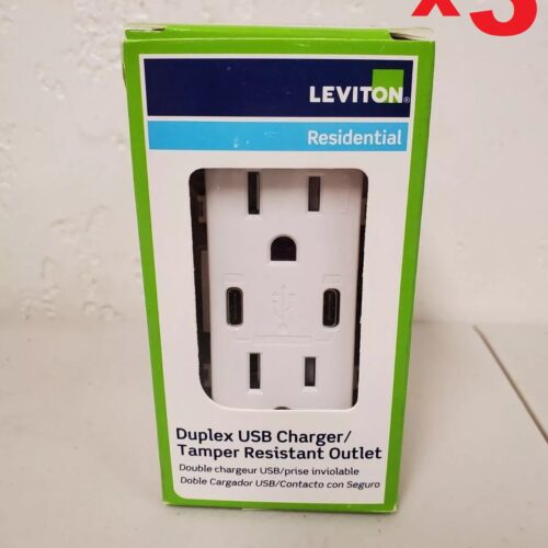 (3) Leviton (T5635-W) 15 Amp 125V Duplex Outlet USB Dual Type-C In-Wall Charger