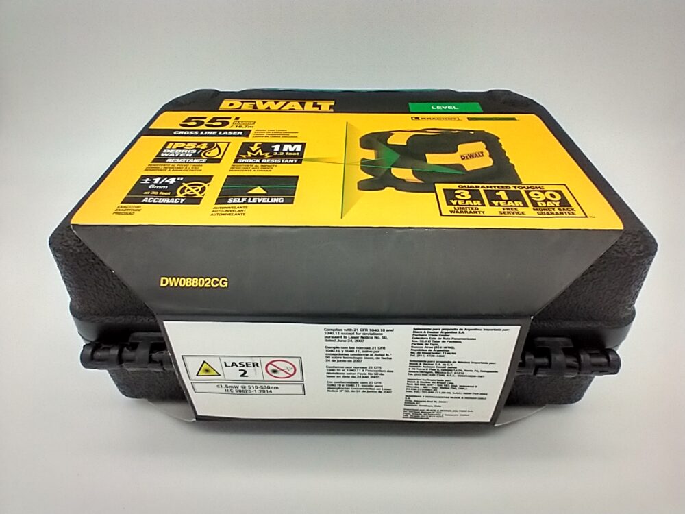 DeWalt DW08802CG 55' Range Green Beam Self Leveling Cross Line Laser, Case, Batteries - Image 2