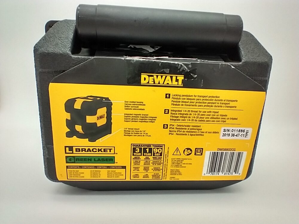 DeWalt DW08802CG 55' Range Green Beam Self Leveling Cross Line Laser, Case, Batteries - Image 4