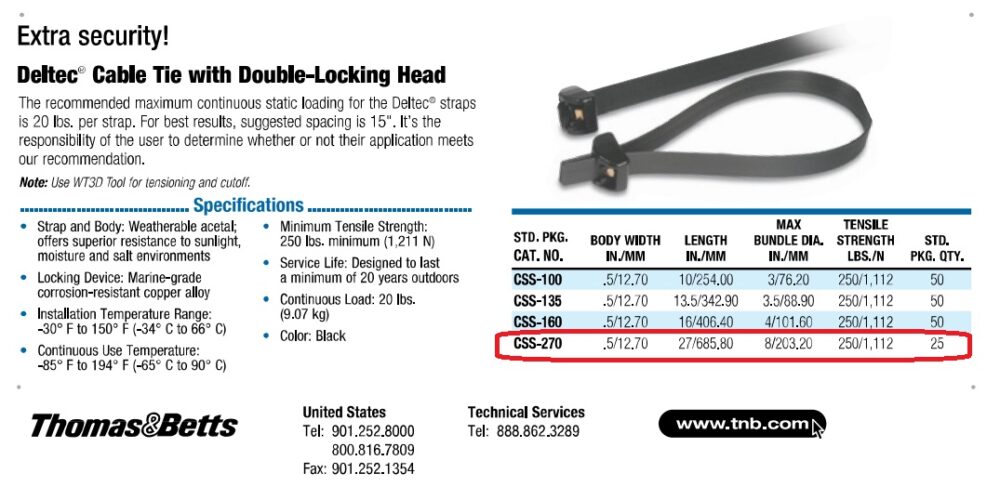 250Thomas & Betts CSS-270 Deltec Cable Support Locking Head Tie Wrap Straps 27" - Image 2