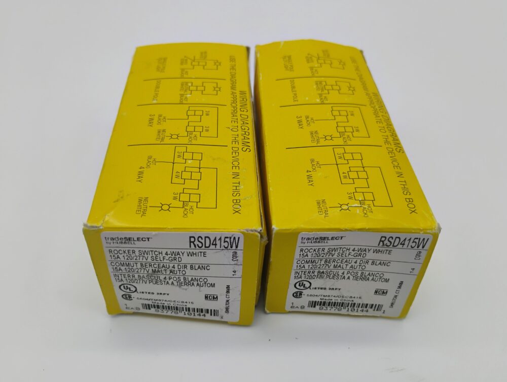 Lot of 2 Hubbell RSD415W 4-Way Rocker Switch 15A 120/277V White Decorator