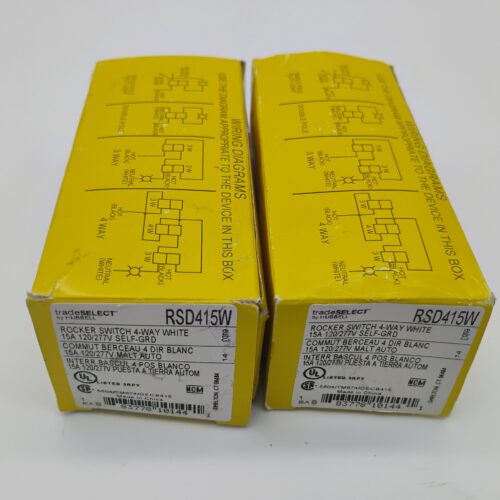 Lot of 2 Hubbell RSD415W 4-Way Rocker Switch 15A 120/277V White Decorator