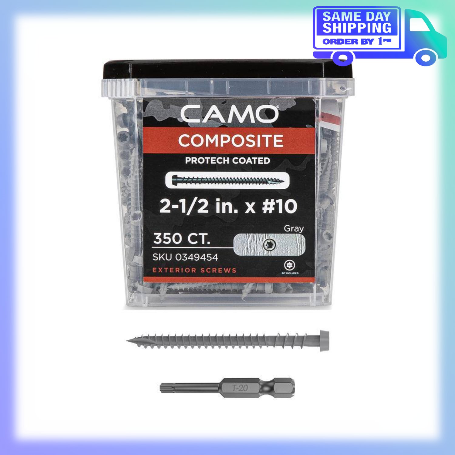Image of the #10 2-1/2 in. Gray Star Drive Trim-Head Composite Deck Screw (350-Count) by CAMO, SKU: 2152-CamoGray-2-1/2#10-350