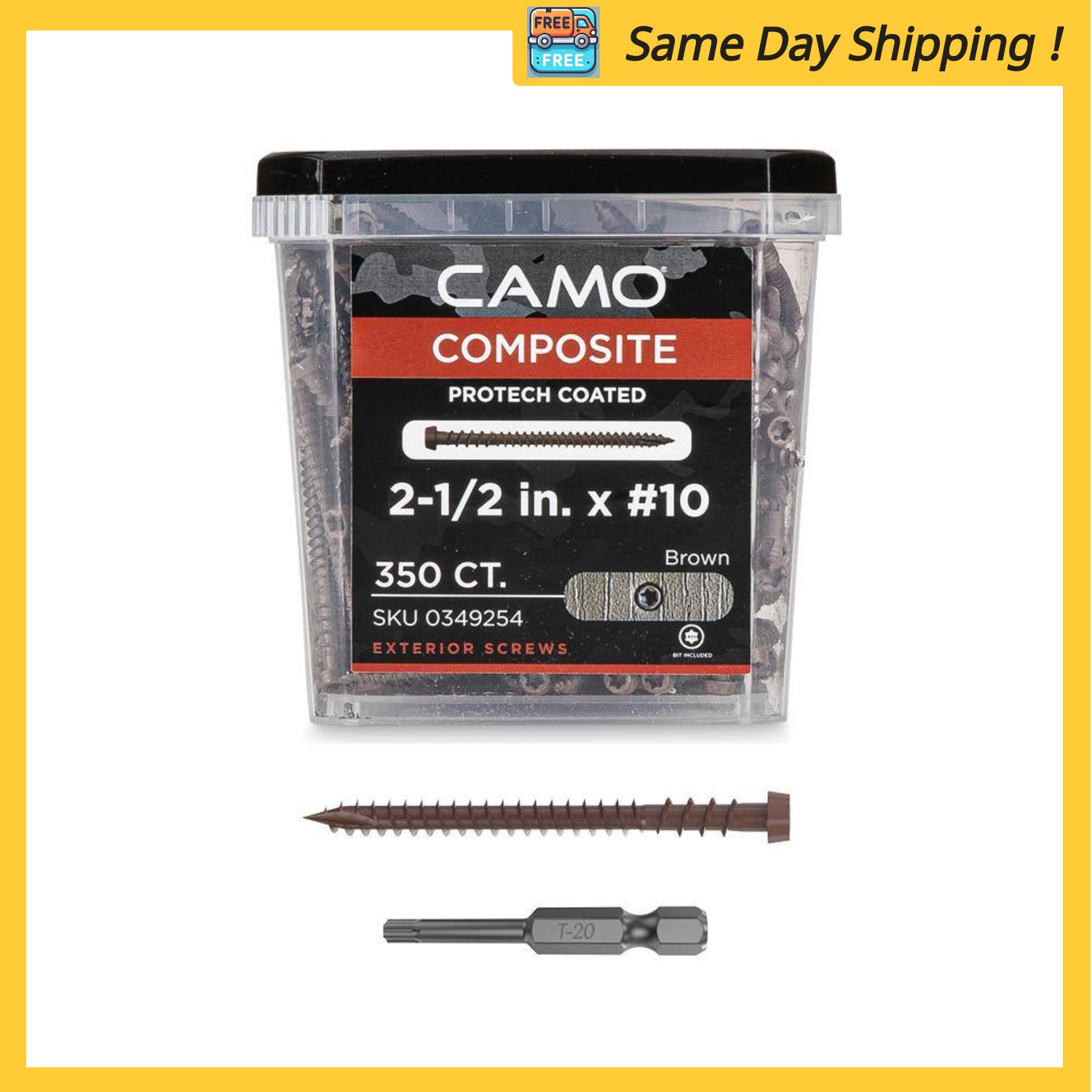 Image of the Camo #10 2-1/2 in. Brown Star Drive Trim-Head Composite Deck Screw (350-Count) by CAMO, SKU: 2152-CamoBrown-2-1/2#10-350