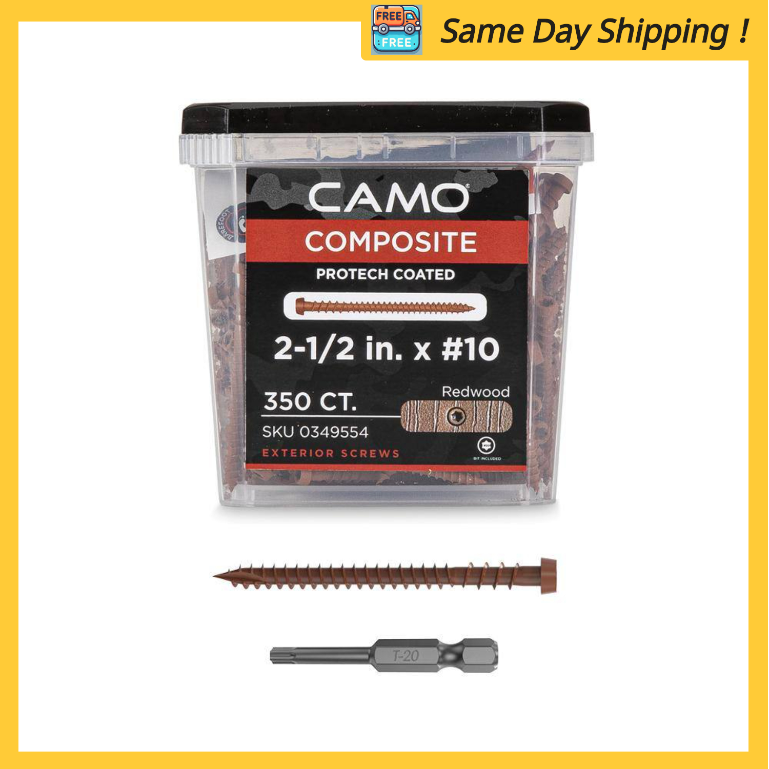 Image of the Camo #10 2-1/2 in. Redwood Star Drive Trim-Head Composite Deck Screw (350-Count) by CAMO, SKU: 2152-CamoRed-2-1/2#10-350