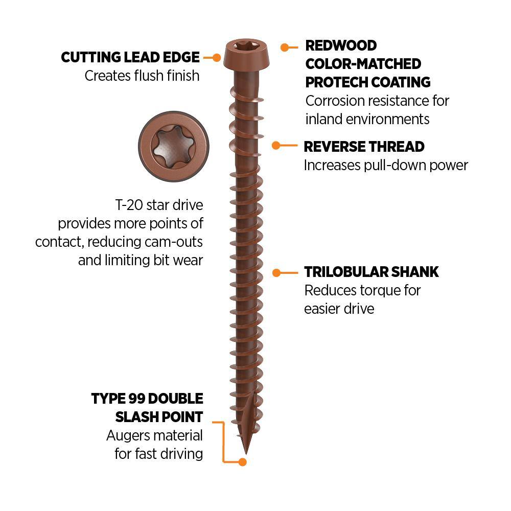 Image of the Camo #10 2-1/2 in. Redwood Star Drive Trim-Head Composite Deck Screw (350-Count) by CAMO, SKU: 2152-CamoRed-2-1/2#10-350