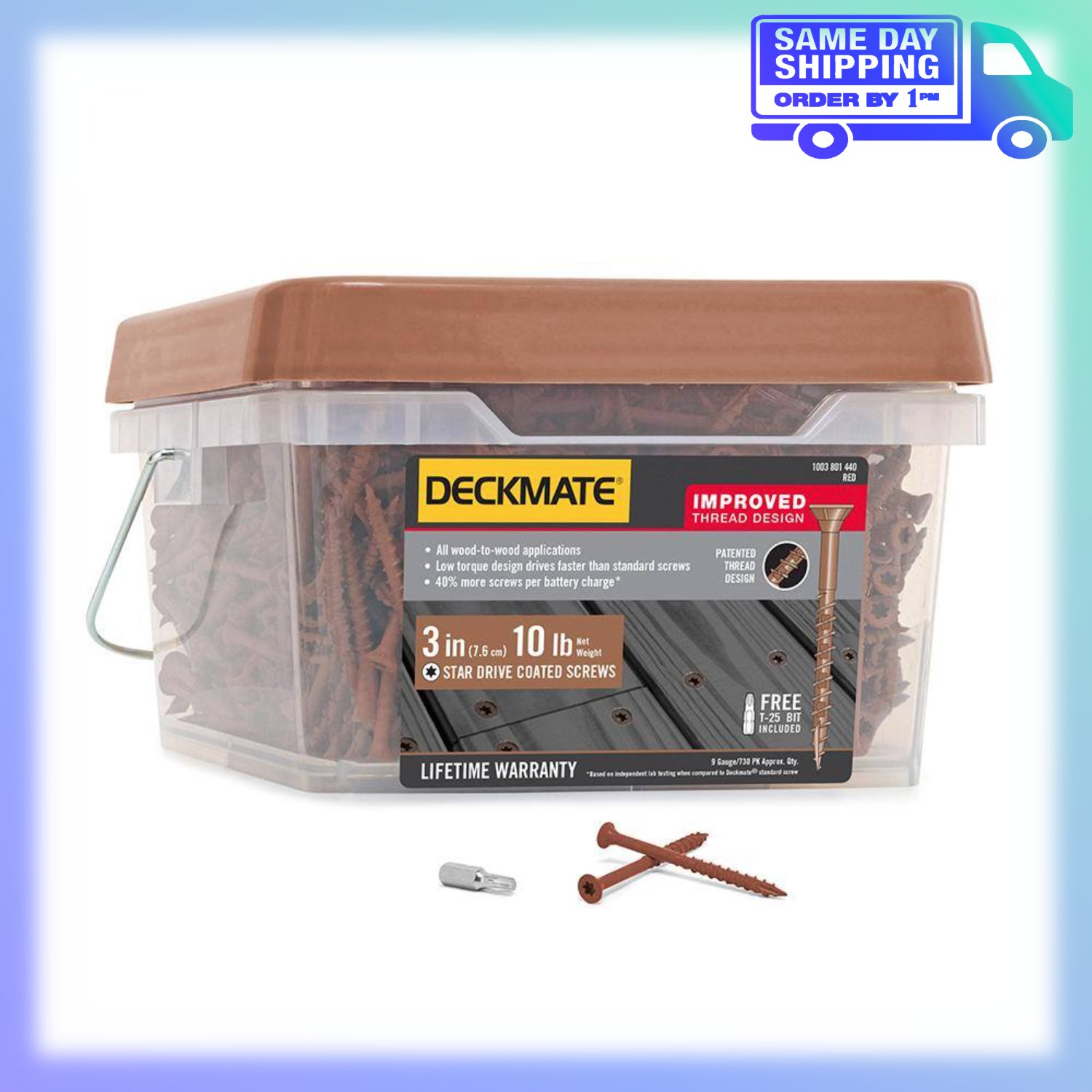 Image of the #9 x 3 in. Red Exterior Self-Starting Star Flat-Head Wood Deck Screw 10 lbs.-Box (730-Piece) by DECKMATE, SKU: 2168-Descmate#93in