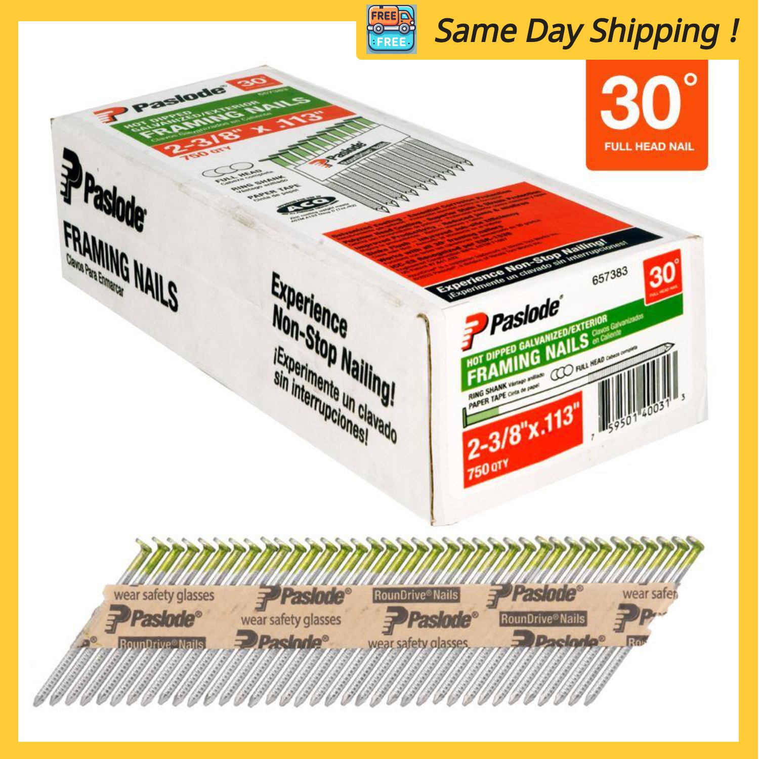 Image of the Paslode 2-3/8 in. x 0.113 30-Degree Steel Ring Shank Framing Nails (750 per Box by Paslode, SKU: 2175-Paslode