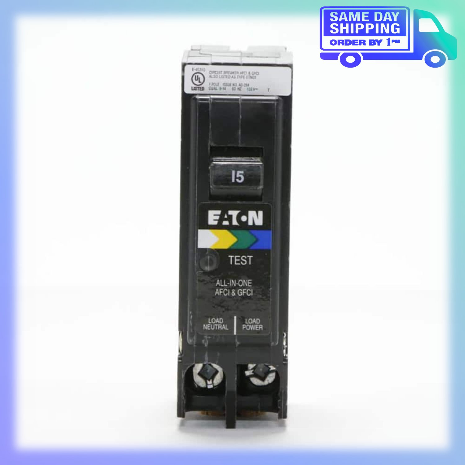 Image of the Eaton BR 15 Amp All in One AF/GF Plug-On-Neutral Breaker BRP115A1CS by Eaton, SKU: 22201440-BRP115A1CS