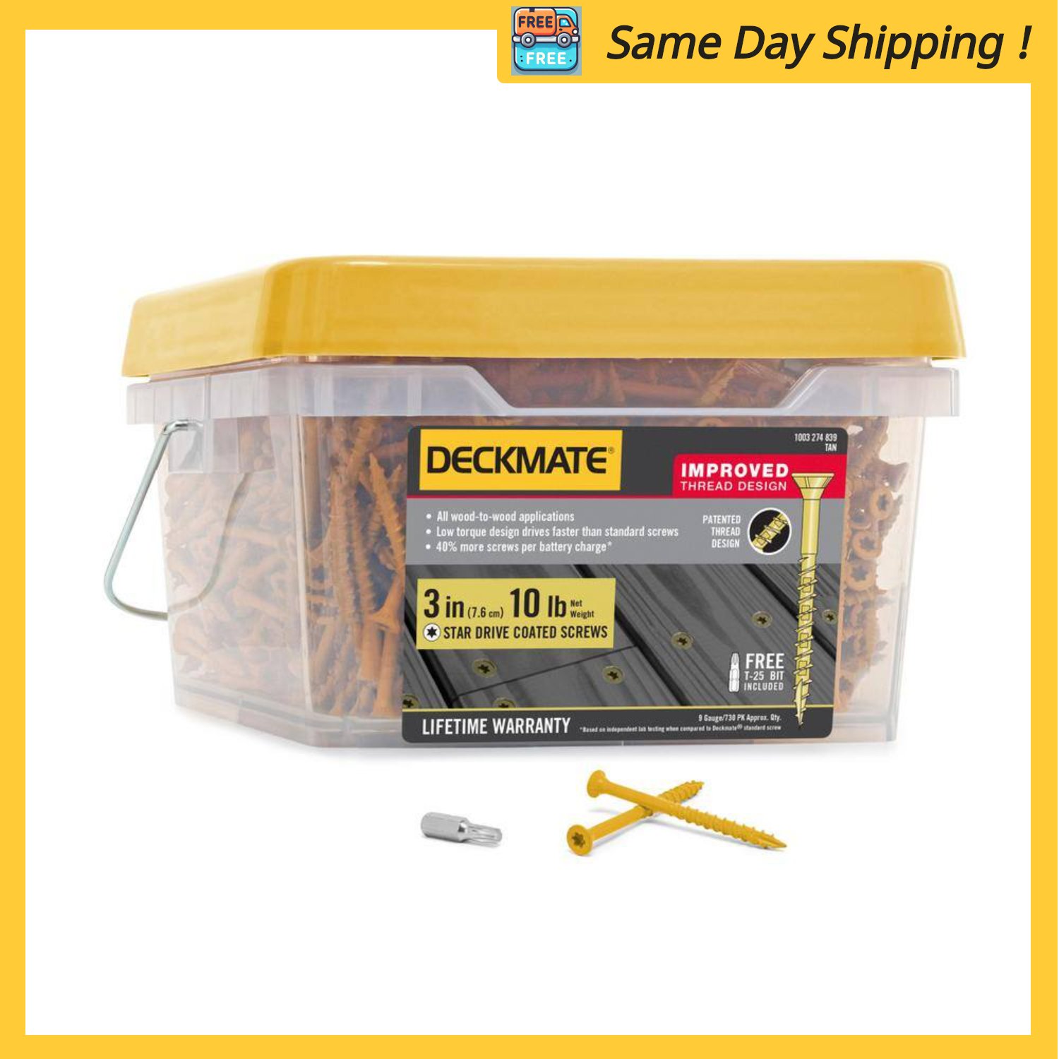 Image of the Deckmate #9 x 3 in. Tan Star Flat-Head Wood Deck Screw 10 lbs.-Box (730-Piece) by DECKMATE, SKU: 2226-Dec-Yellow-10
