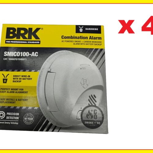 (4)First Alert BRK SMICO100-AC Interconnect Hardwire Smoke/Carbon Monoxide Alarm