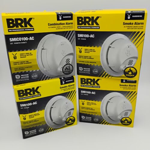 (4) First Alert BRK Alarm, (3) SMI100-AC Smoke, (1) SMICO100-AC Smoke/C. Monoxid
