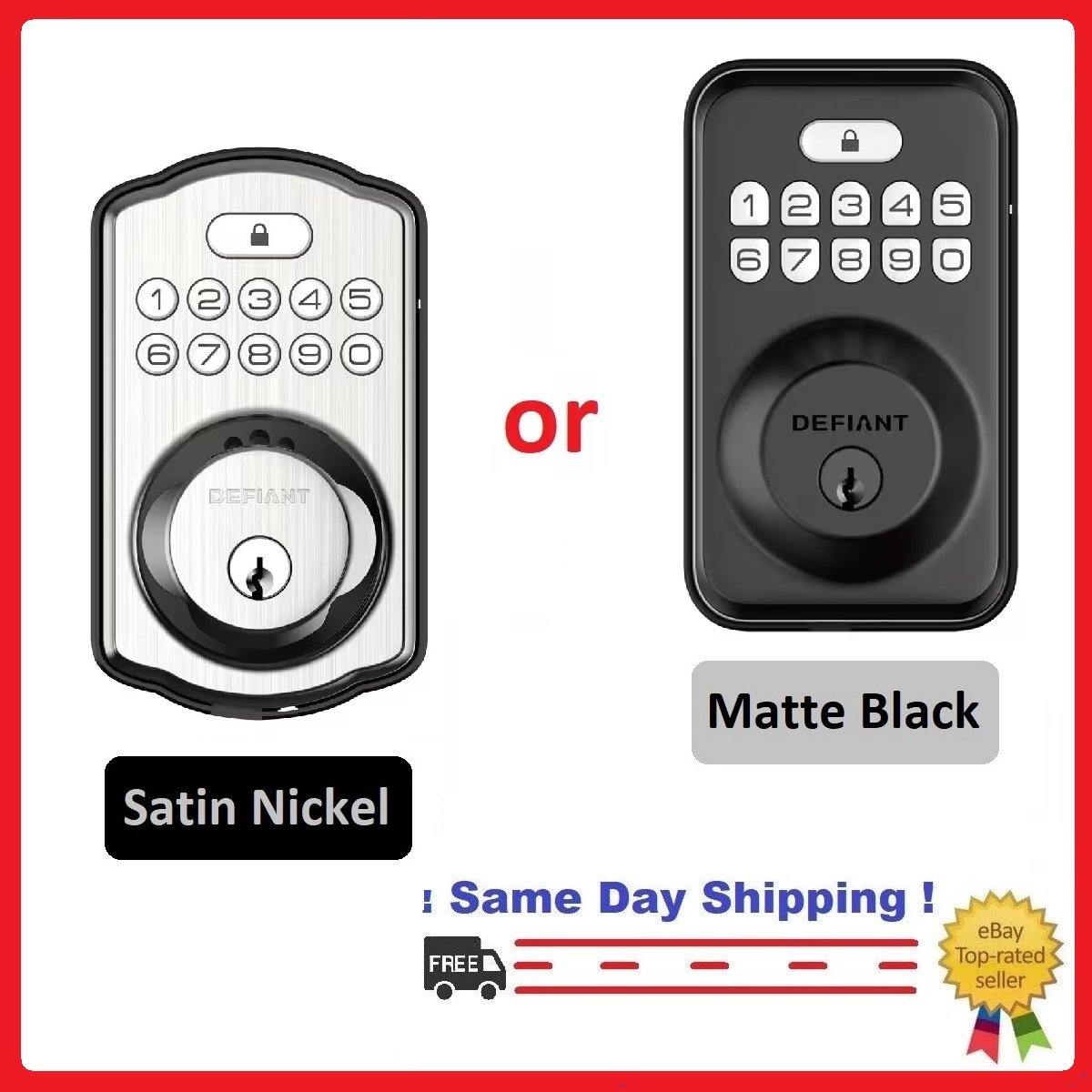 Single Cylinder Electronic Deadbolt Door Lock BackLit Keypad Satin Nickel/Black