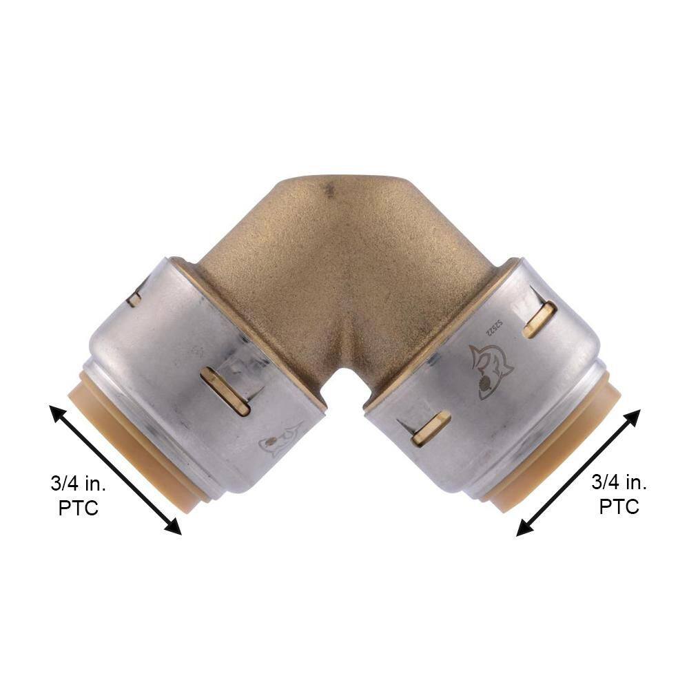 Image of the ShrakBite Max 3/4 in. Push-to-Connect Brass 90° Elbow Fitting (8-Pack) by SharkBite, SKU: 2260-Cha-34Elbow8p