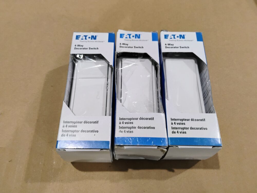 (4) Eaton 15 Amp 4-Way Rocker Decorator Switch, White 7504W - Image 5