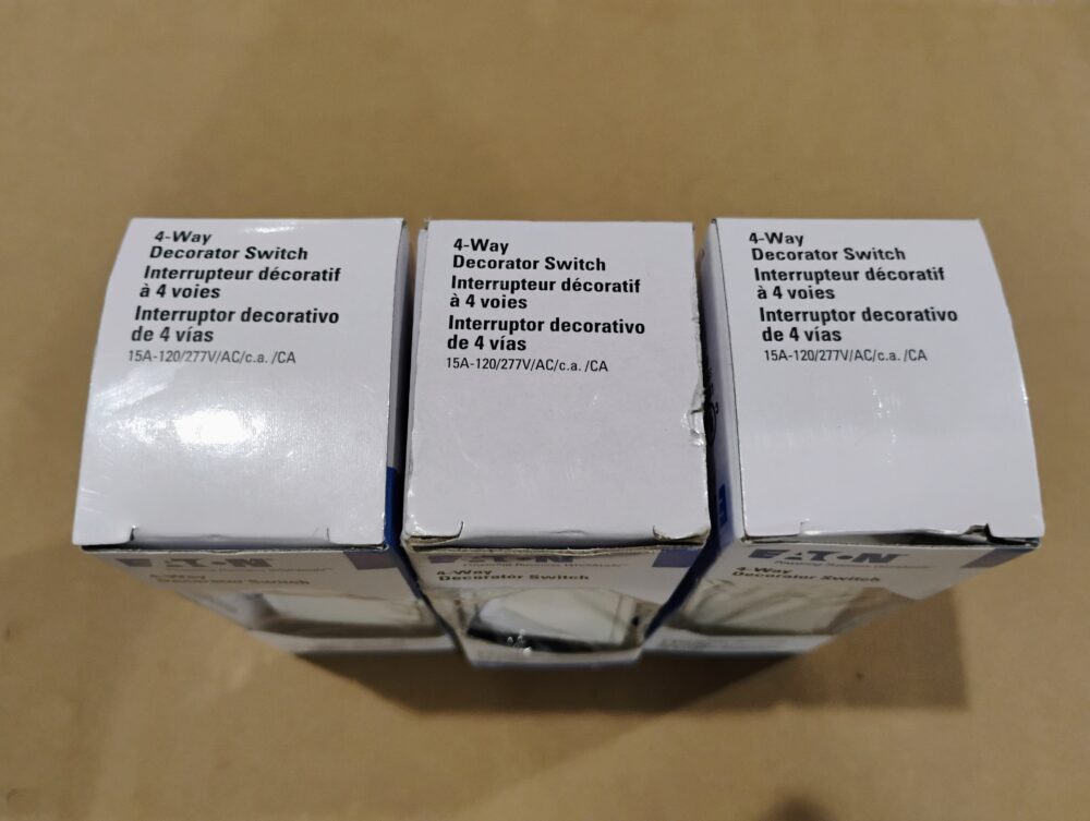 (4) Eaton 15 Amp 4-Way Rocker Decorator Switch, White 7504W - Image 9