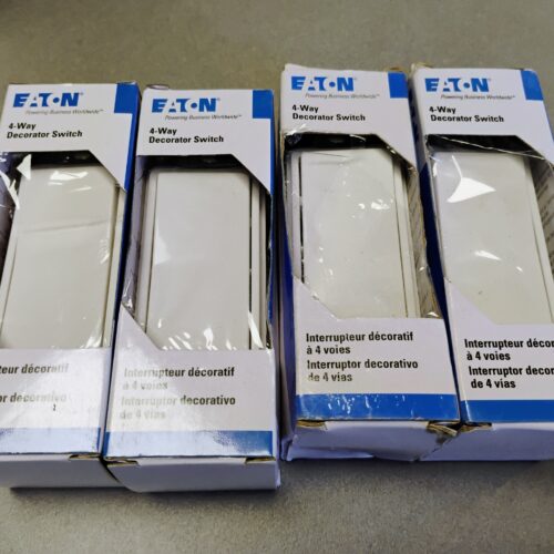 (4) Eaton 15 Amp 4-Way Rocker Decorator Switch, White 7504W