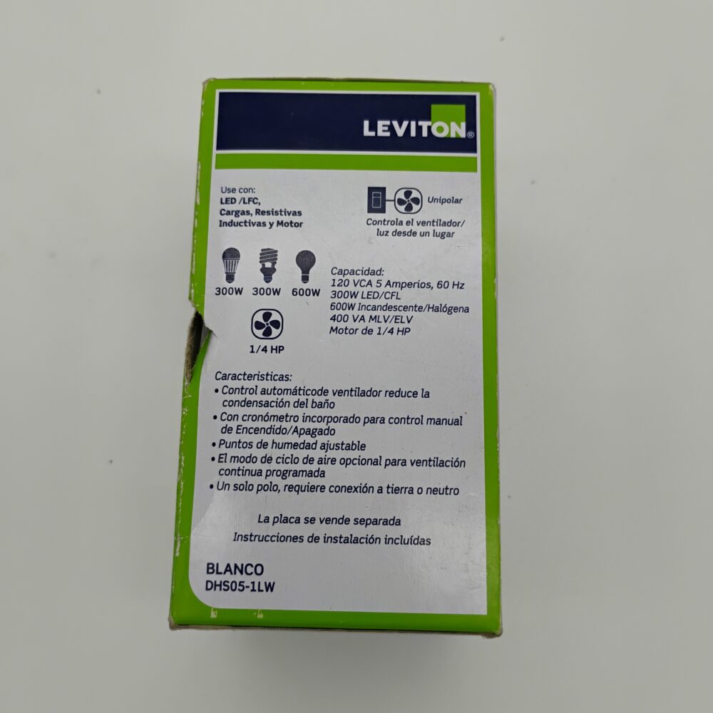 (3) Leviton Decora Combo Humidity & Sensor Fan Control DHS05-1LW Resi White 120V - Image 3