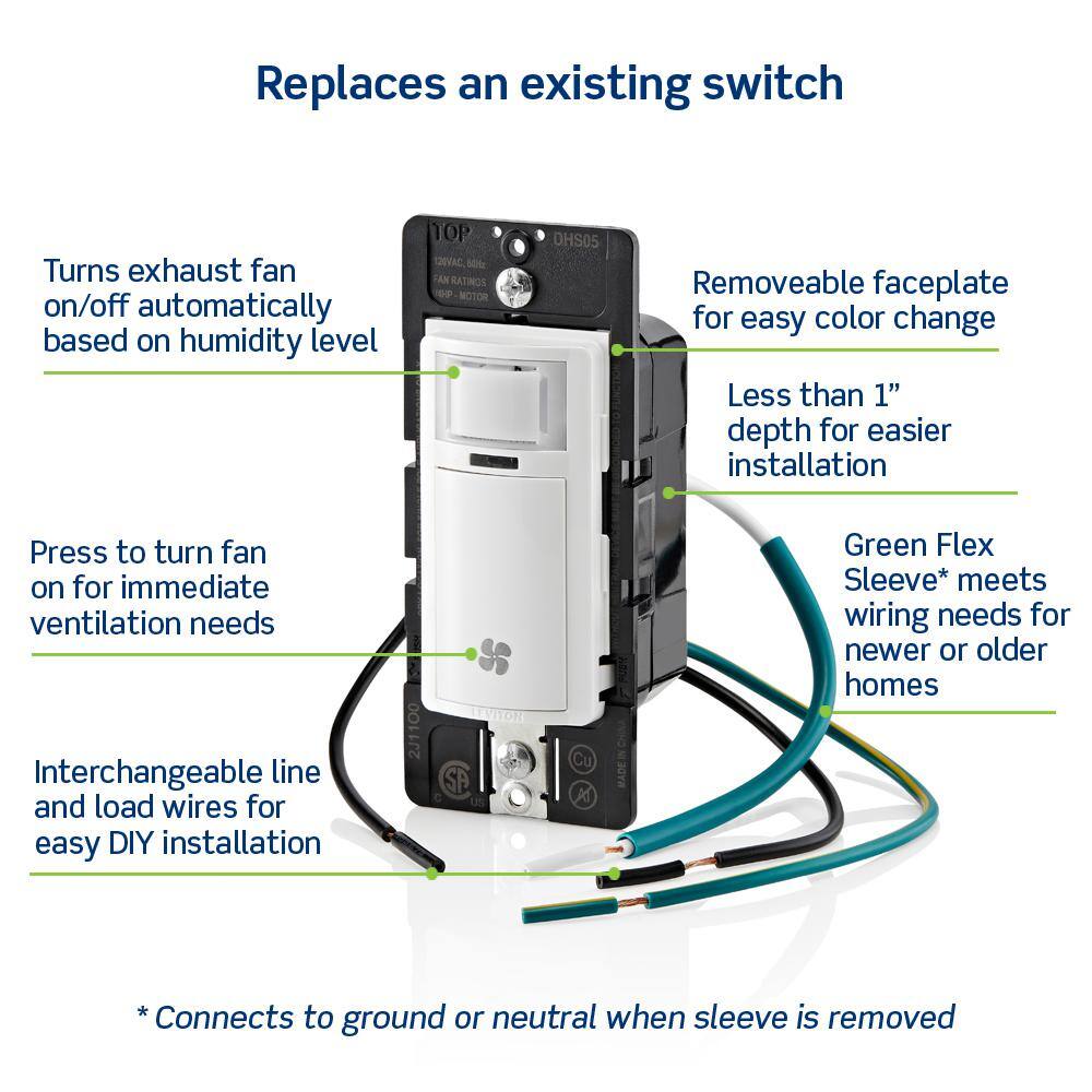 Image of the (3) Leviton Decora Combo Humidity Sensor & Fan Control DHS05-1LW Resi White 120V by Leviton, SKU: 2274-Lev-DHS05-1LW(3