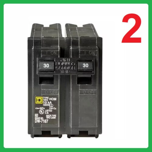 Lot of 2 Square D HOM20 Circuit Breaker 2-Pole 30 Amp 120/240 Volt AC Homeline
