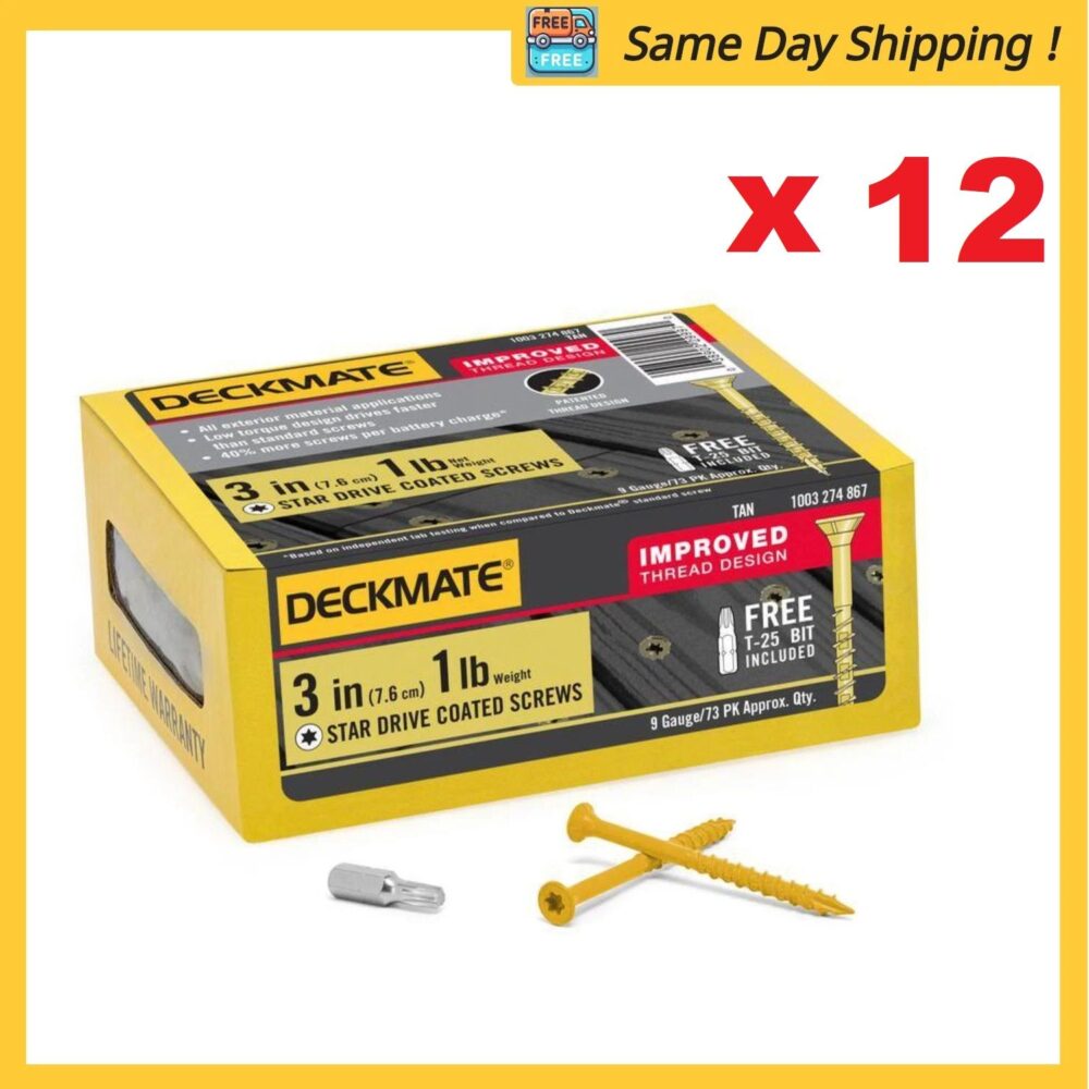 Lot of 12 Tan Star Flat-Head Wood Deck Screw #9 x 3 in. (1 lb. / 73-Piece)