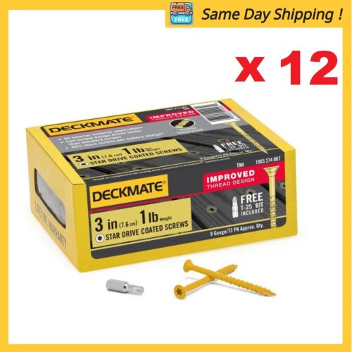 Lot of 12 Tan Star Flat-Head Wood Deck Screw #9 x 3 in. (1 lb. / 73-Piece)