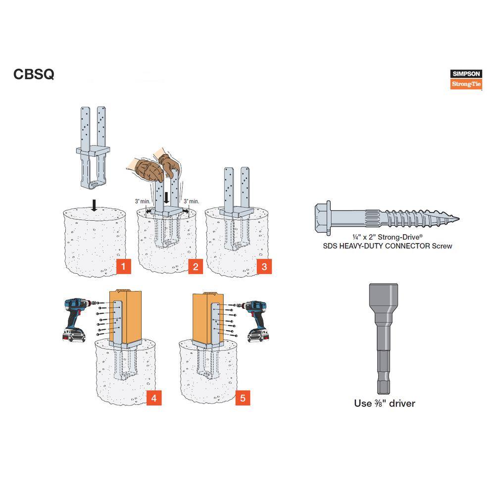 Image of the (2) CBSQ44-SDS2 Galvanized Standoff Column Base for 4x4 Nominal Lumber w/Screws by Simpson Strong-Tie, SKU: 2314-CBSQ44-SDS2
