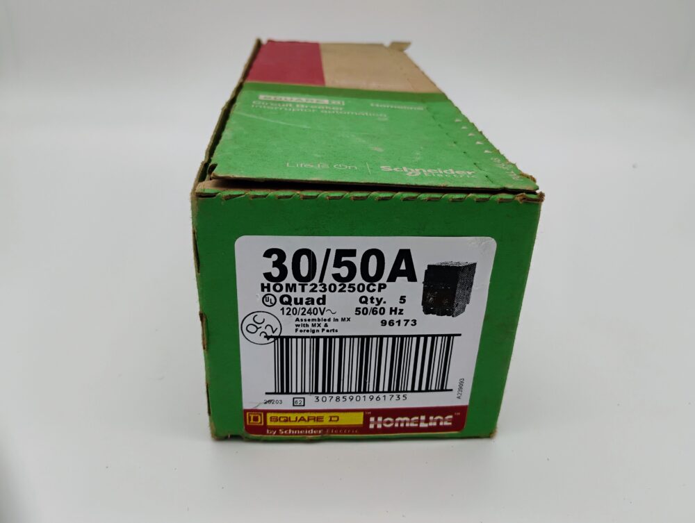 (5) Homeline 1-30 Amp 2P, 1-50 Amp 2P Quad Tandem Circuit Breaker HOMT230250