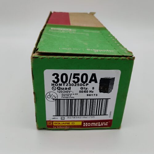 (5) Homeline 1-30 Amp 2P, 1-50 Amp 2P Quad Tandem Circuit Breaker HOMT230250