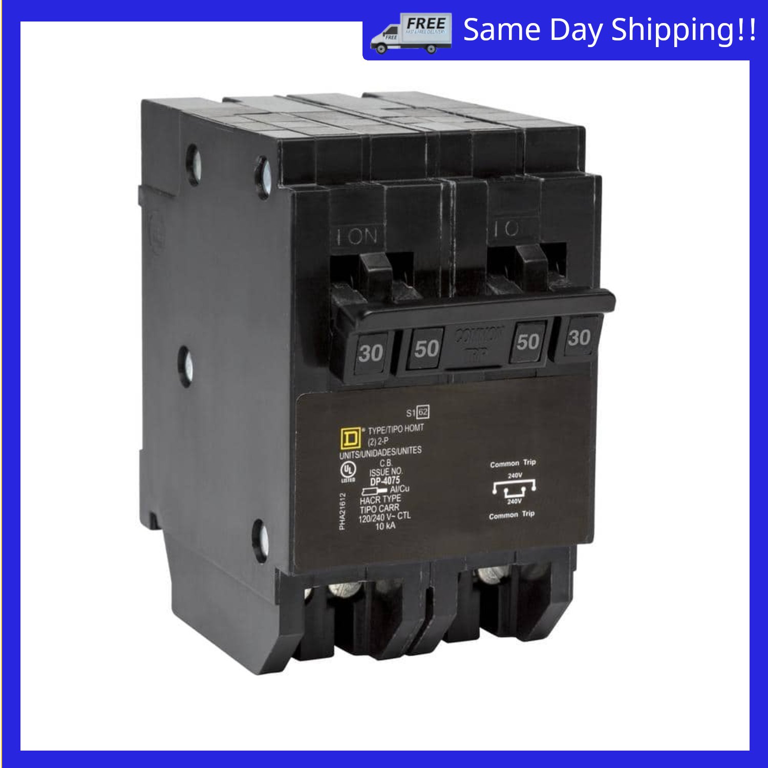 Image of the Homeline 1-30 Amp 2P, 1-50 Amp 2P Quad Tandem Circuit Breaker HOMT230250 by Square D, SKU: 2315-HOMT230250