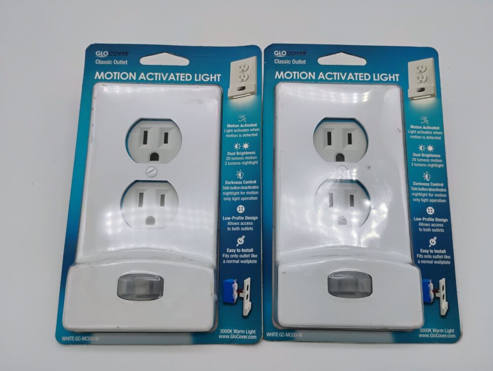 (2) White 1-Gang Motion Activated Duplex Outlet Wall Plate w/Built-In Nightlight