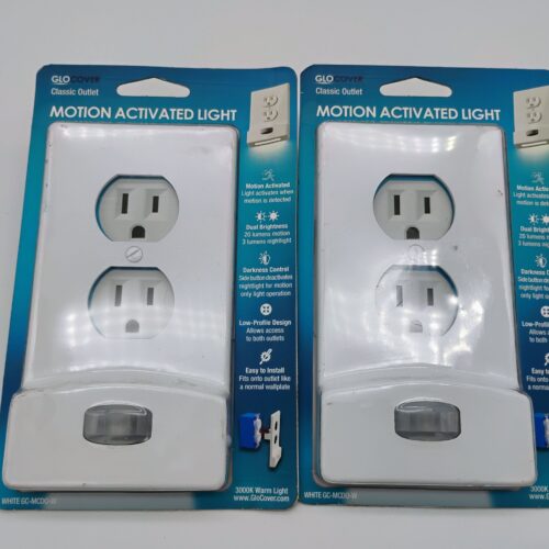 (2) White 1-Gang Motion Activated Duplex Outlet Wall Plate w/Built-In Nightlight