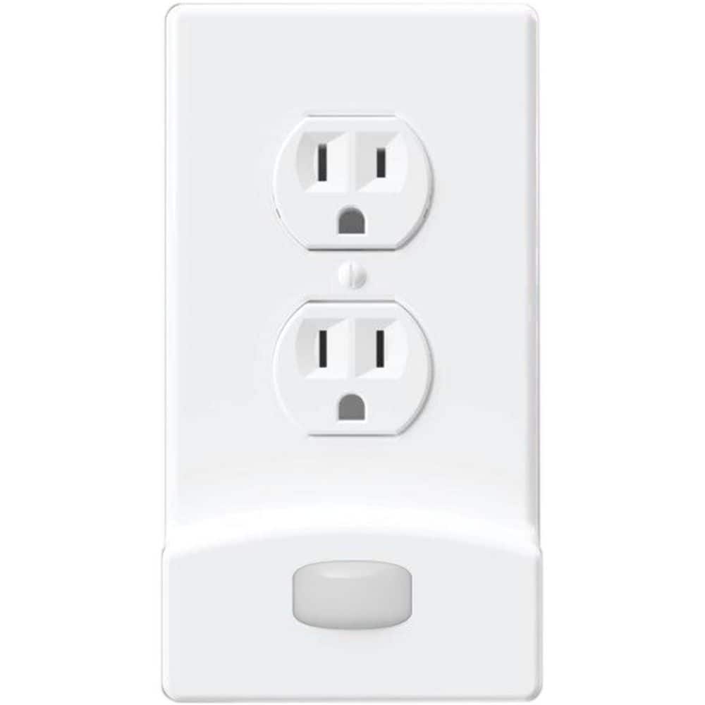 Image of the (2) White 1-Gang Motion Activated Duplex Outlet Wall Plate w/Built-In Nightlight by GLOCOVER, SKU: 2317-Glo-GC-MCDO-W