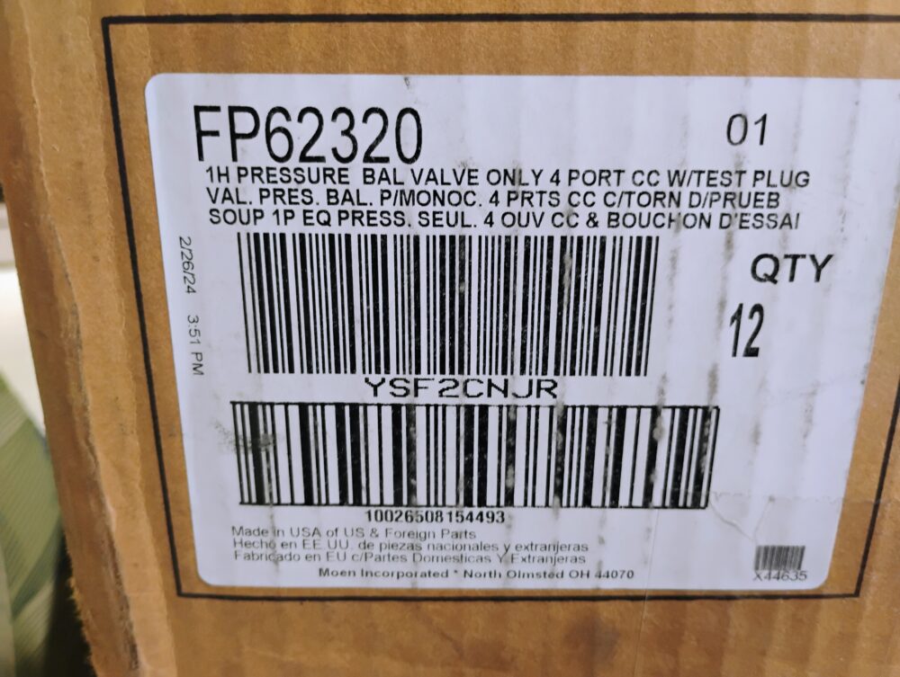 (12) Moen FP62320 Posi-Temp Tub and Shower Valve, Sweat Fit Connections
