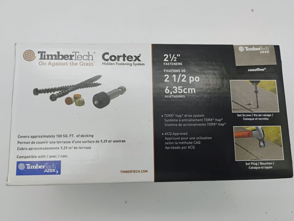 TimberTech Cortex Hidden Fastening System 2.5" Screws & Plugs AZEK Coastline