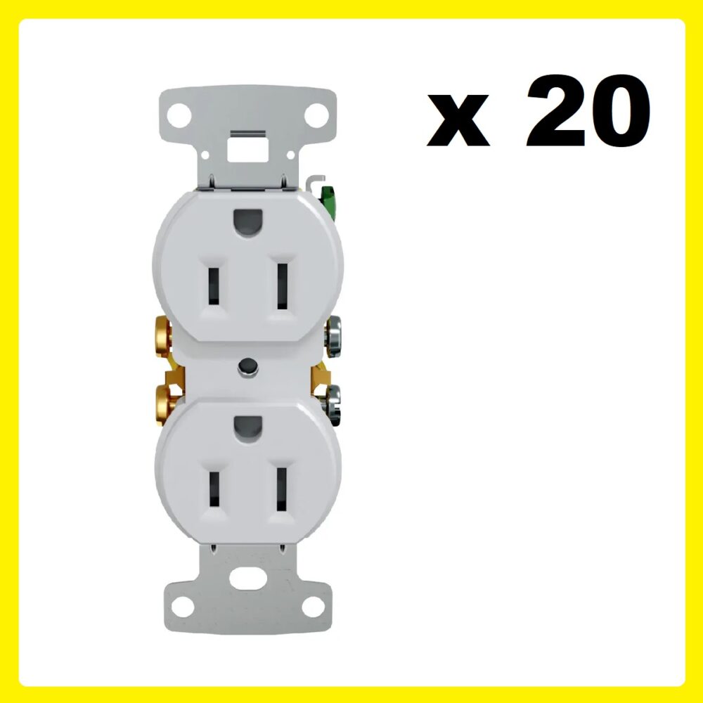 20 Hubbell RR15SWTR Duplex Tamper Resistant DUP Recept 15A 125V Seft-Grd White