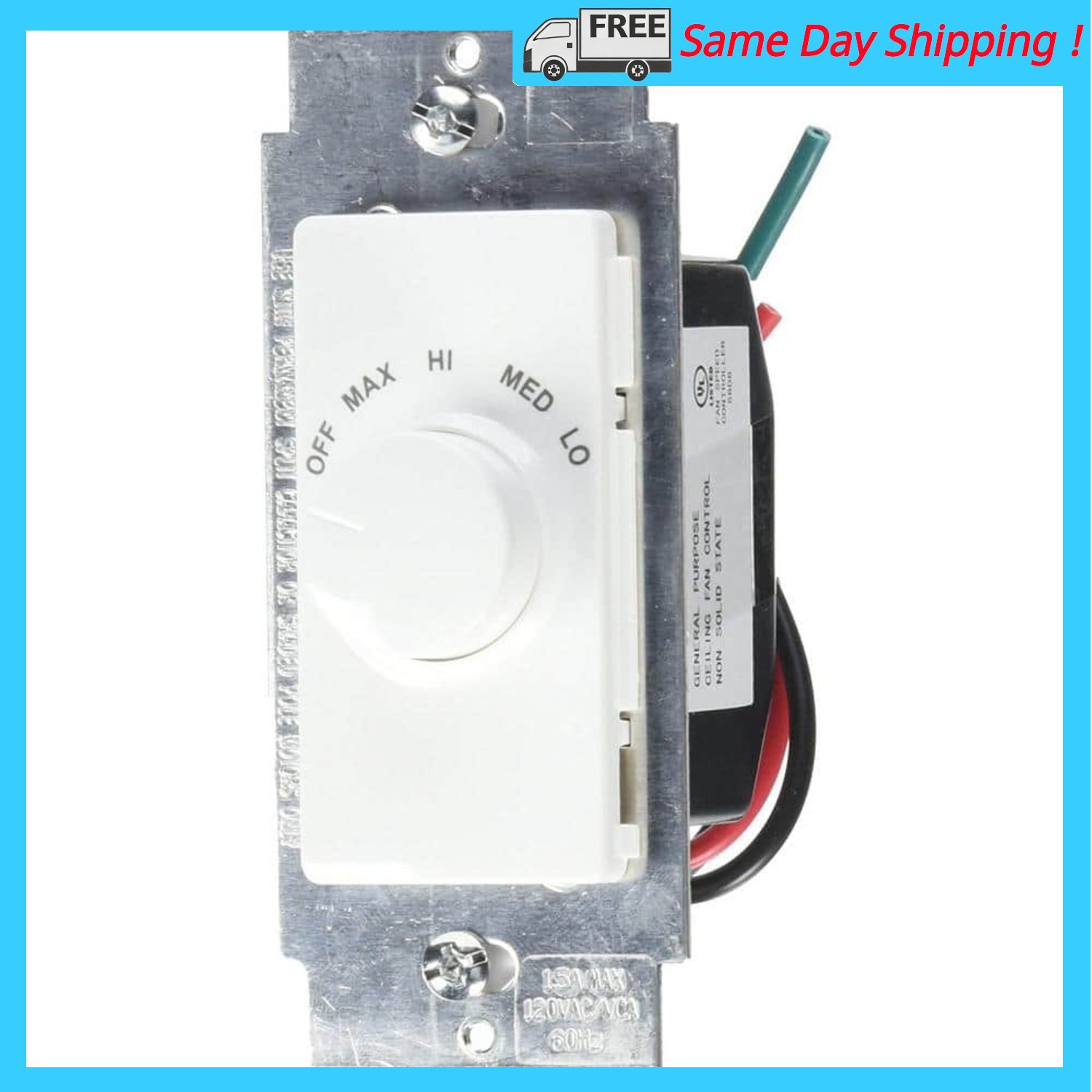 Image of the 1.5 Amp Decora Single Pole Rotary Step Fan Speed Control, White with Ivory and Light Almond Color Faces Included by Leviton, SKU: 2356-Leviton- RTF01